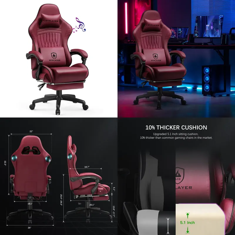 Office Furniture - GTPLAYER 게이밍 의자(스피커 내장), 인체공학적 디자인의