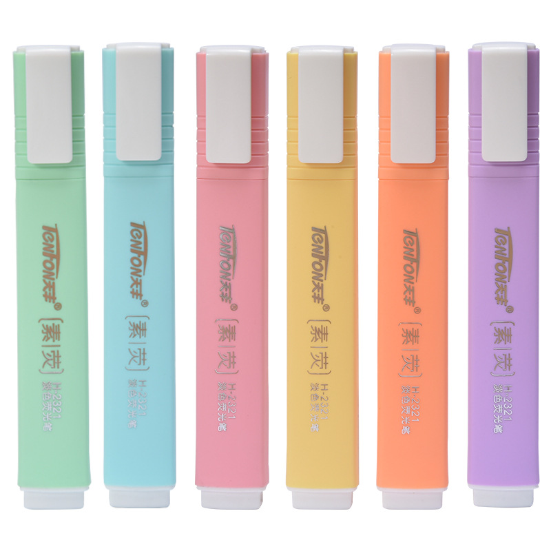 Pastel Highlighter Set Double Ended - 6 개/대 평면 모양 창백한 색상